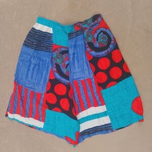 Vintage 80s 90s Wide Leg Joanna Red and Blue Patterned Shorts Women's Medium